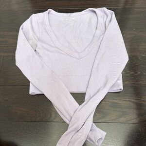 Garage Light Purple Ribbed V-Neck Blouse